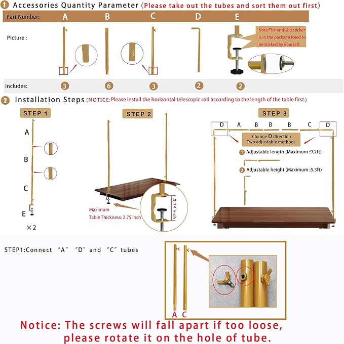 Over The Table Rod Stand with Clamps Gold Table Balloon Arch Banner Frame | - Image 8