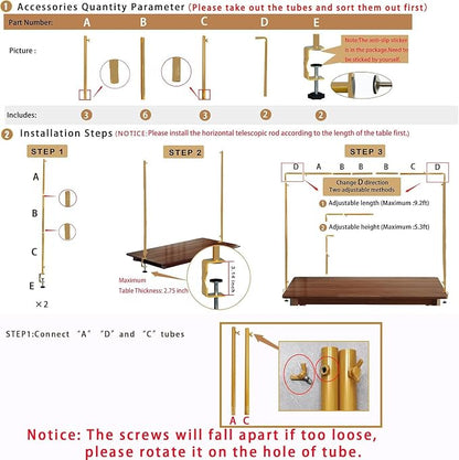 Over The Table Rod Stand with Clamps Gold Table Balloon Arch Banner Frame | - Image 8