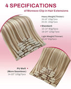 Moresoo Seamless Clip in Hair Extensions Human Hair Remy Straight PU Weft Human Hair Clip in Extensions Full Head Light Brown Highlight with Blonde 7pcs/120g 18inch