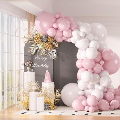 130-Pack 18/12/10/5 Inch Pastel Pink & White Balloon Garland Kit | Different by OWPFJG