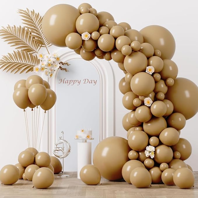 Voircoloria 130pcs Tan Balloons Garland Arch Kit, 18 12 10 5 Inch | by Voircoloria