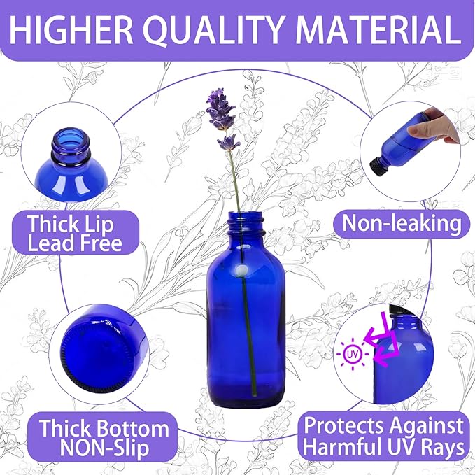 DIDITIME 2 oz Shot Bottles with Caps & Stainless Steel Funnels, Juicing Bottle Reusable Glass, 60ml Small Jars with Lids for Potion, Ginger Shots, Oils, Juice (Cobalt Blue, 24-pack)
