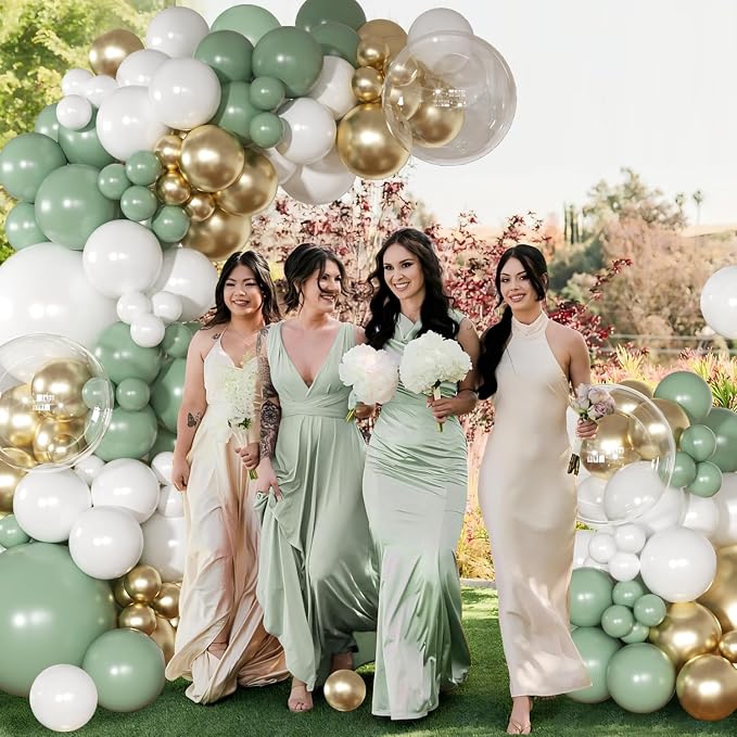 Sage Green Gold Balloon Arch Kit Green Balloon Garland Kit | 126 Pcs White - Image 3