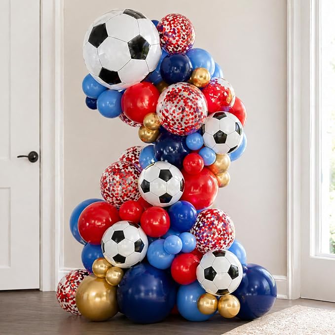 Soccer Balloons, 12Inch Blue Red Gold Soccer Printed Latex Balloons - Image 5