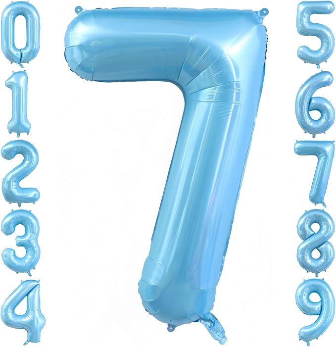 Pastel Blue 7 Balloon Number, Light Blue 7 Balloons by BBPOOL