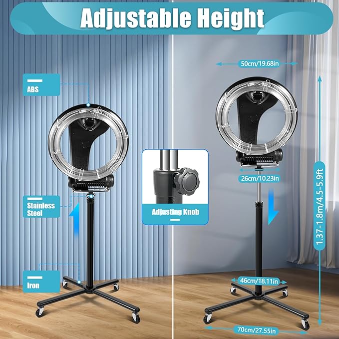 3 in 1 Orbiting Infrared Hair Dryer, 1000W 360° Rotatable Standing Hair Dryer with Control Panel, Adjustable Height Temperature and Timing 6 Modes Standing Hair Steamer for Salons, Homes
