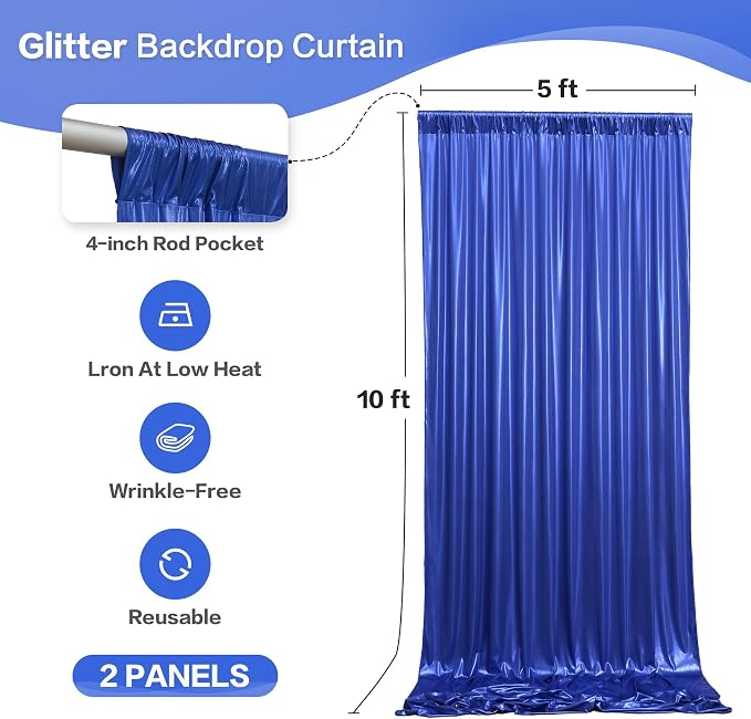gogoparti 10x10FT Sapphire Blue Sequin Backdrop Curtain - Image 6