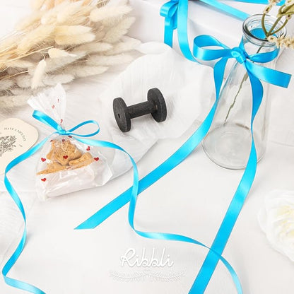 Ribbli Turquoise Blue Satin Ribbon, Double Faced Satin 1/4 inch x Continuous 50 - Image 3