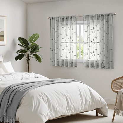HOMEIDEAS Grey/Gray Sheer Kitchen Curtains 52 x 54 Inch Length 2 Panels - Image 7