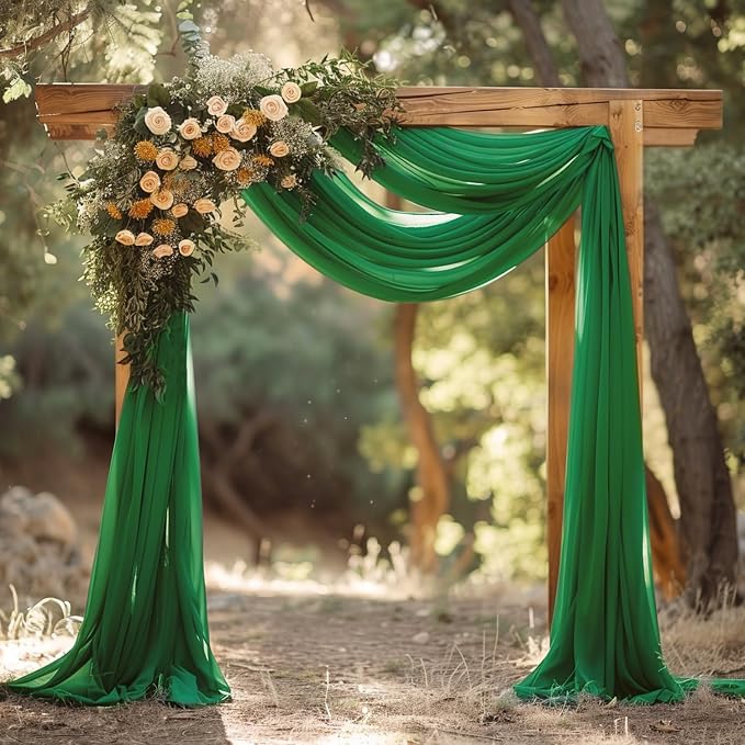 Wedding Arch Draping Fabric Backdrop 3 Panels, Emerald Green | 28.7"x20FT Sheer - Image 7