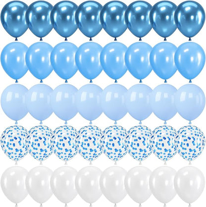 Metallic Blue White Balloons, 60 Packs 12 Inch Royal Blue Baby Blue Confetti by Govpy