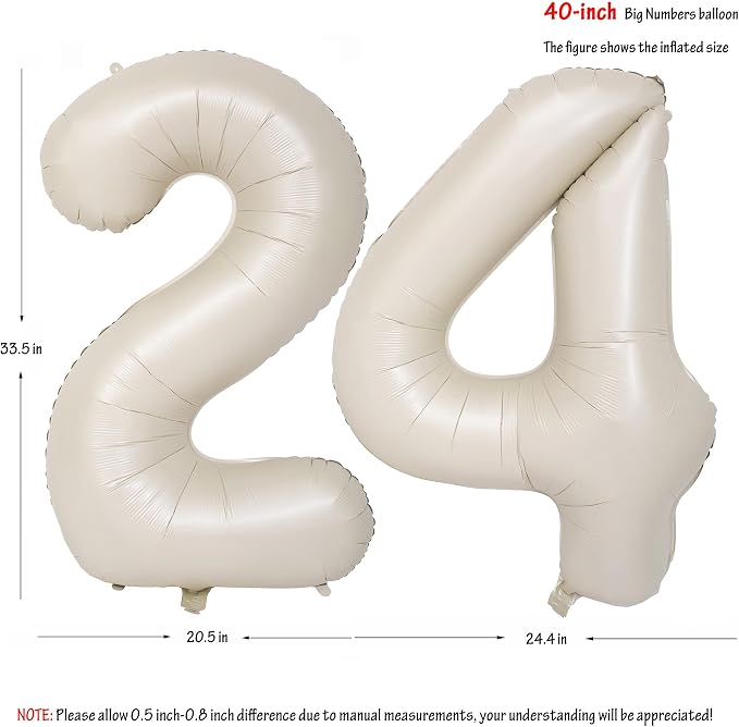 40 In Cream white Number Balloons Helium Foil Mylar Balloon Digital 24 | - Image 2