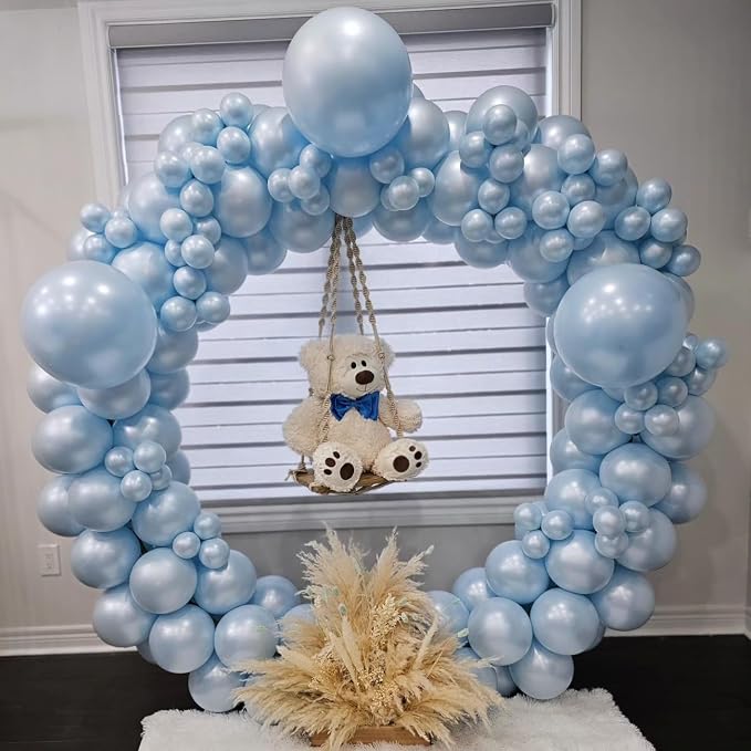 Double Pearl Blue Stuffed Balloons Different Size 115Pcs 5/10/12/18" Light Blue - Image 6