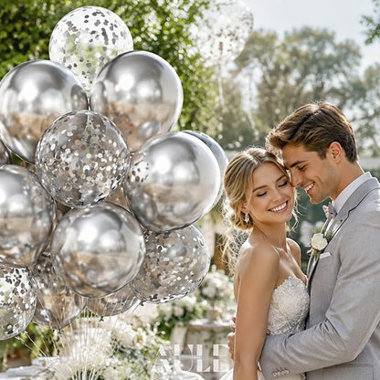 AULE 42Pcs Metallic 12 Inch Silver Confetti Balloons Set | Silver Party Balloons - Image 2