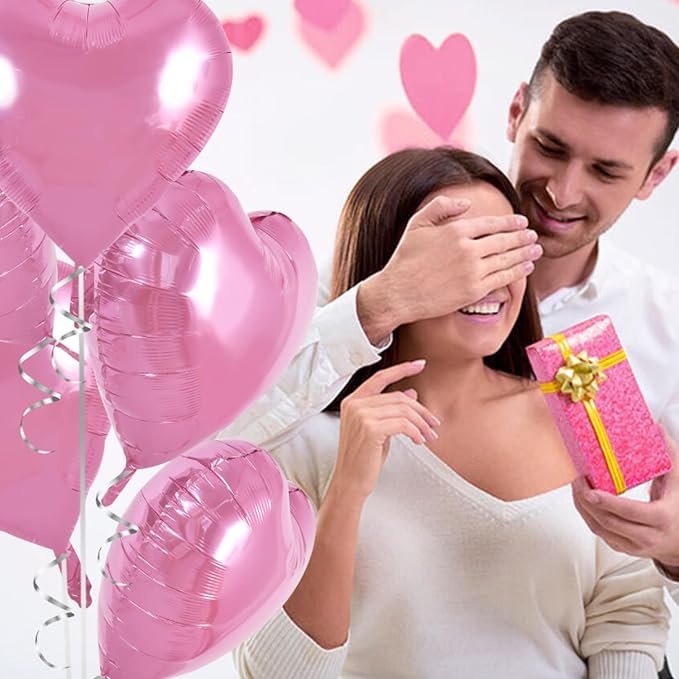 TONIFUL 30 Pcs Pink Heart Balloons 18 Inch Heart Shape Foil Mylar Balloons | - Image 6