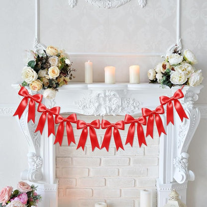 1 String of 8PCS Red Bow Garland Banner Decoration, Pre-Strung Satin Ribbon - Image 7