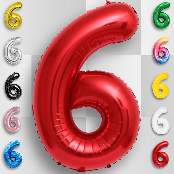 Red Number Balloon 6 Mylar Foil Balloons 16 inch - Image 4