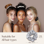 LULUSILK Silk Scrunchies for Hair Sleep, 100% Real Mulberry Silk, No Damage Hair Ties for Women and Girls, Black White and Silvergrey, Pack of 3