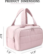 Travel Toiletry Bag for Women, Large Wide-open Puffy Cosmetic Makeup Bag with Wet-Dry Separation, Multi-Pocket Organizer with Carry Handle for Toiletries, Cosmetics, Essentials, Light Pink