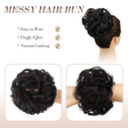 FESHFEN Messy Bun Hair Piece - Large Elastic Wavy Curly Hair Bun Scrunchies Ponytail Extensions Synthetic Chignon Hairpieces for Women, Black Brown 1.94oz
