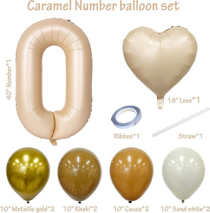 40 In Caramel Number Balloons Helium Foil Mylar latex Balloon Digital 0 | - Image 2