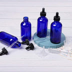 12 Pack 4oz Cobalt Blue Glass Bottles with Glass Eye Droppers for Essential Oils, Perfumes & Lab Chemicals (Brush, Funnels, 2 Extra Droppers, 24 Pcs Labels & 30ml Measuring Cup Included)