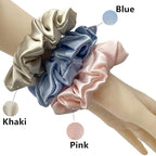 Suncdelv Silk,100% Silk Scrunchies for Hair,22 Momme Hair Ties for Anti-Crease & Breakage,Natural Women Hair Accessories，Fashion Hairbands 3PCS(Pink,Blue,Khaki）