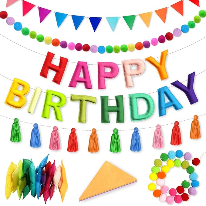 4PCS Pre-Strung Happy Birthday Banner by Woonnuk