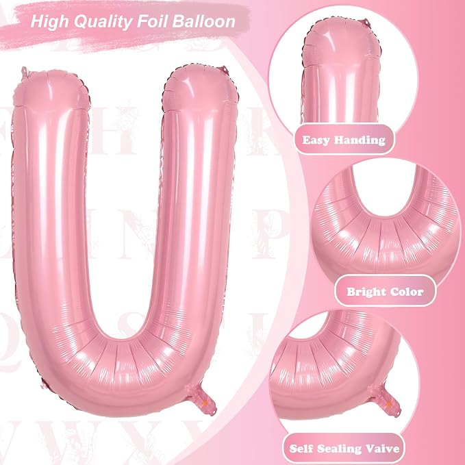 40 Inch Pastel Pink Letter Balloon U, Giant Custom Alphabet U Foil Balloon Baby - Image 9
