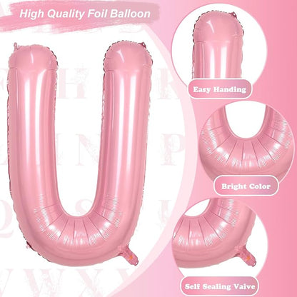 40 Inch Pastel Pink Letter Balloon U, Giant Custom Alphabet U Foil Balloon Baby - Image 9