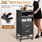 Winado Beauty Salon Trolley Cart, Rolling Hair Cart with Lockable Wheels, 2 Drawers, 3 Tool Holders, Mobile Makeup Organizer Station Cabinet for Hair Stylist Beauty Spa Barbershop, Black