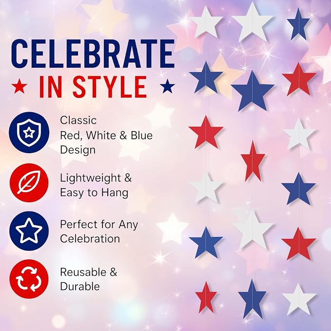 Patelai Glitter Star Garland Banner 2026 Graduation Decor 130 Feet Star Hanging - Image 3