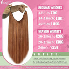 YoungSee Invisible Wire Hair Extensions Copper Color Hair Extensions Wire Light Copper Human Hair Headband Extensions for Women 18inch 80g