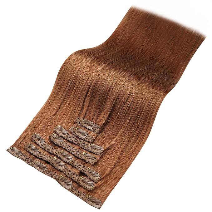YoungSee Clip in Human Hair Extensions Copper 22inch Human Hair Extensions Clip ins Copper Hair Extensions Real Human Hair Clip ins Long Straight Hair 120g 7pcs