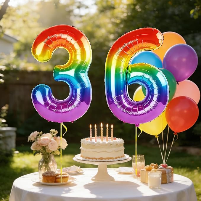 40 Inch Number 36 Balloons for 36th Birthday Party Decorations, 0-100 Rainbow - Image 3