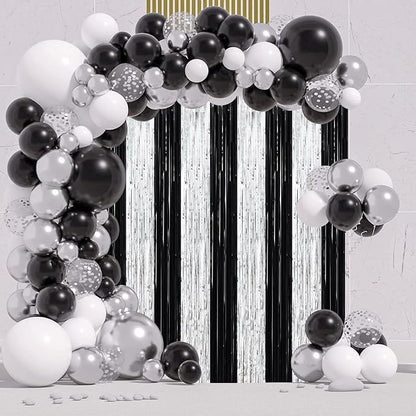 Voircoloria Black Silver Foil Fringe Backdrop Curtains, 3 Pack | Tinsel - Image 7