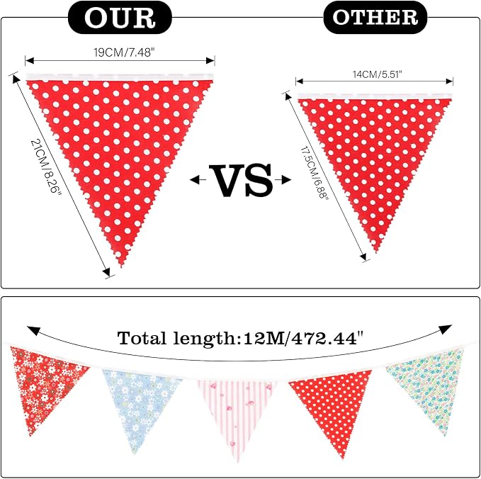 G2PLUS 39Ft Triangle Bunting Banner, Reusable Red White Blue Fabric Triangle - Image 2