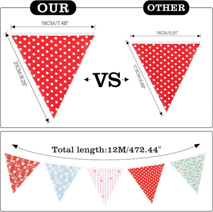 G2PLUS 39Ft Triangle Bunting Banner, Reusable Red White Blue Fabric Triangle - Image 2