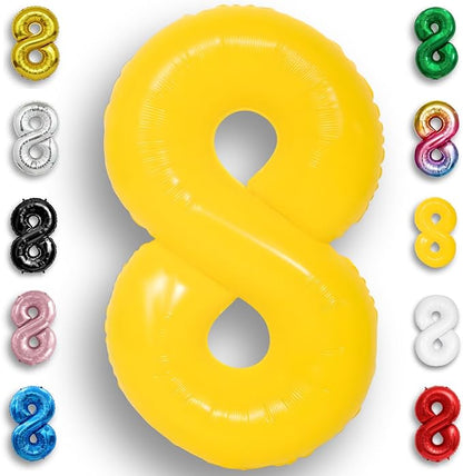 Yellow Number Balloon 8 Mylar Foil Macaron Balloons 40 inch by Unknown