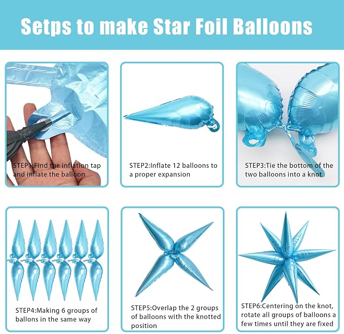 Light Blue Star Balloons Foil Mylar Spike Ballons Giant Frozen Birthday Party - Image 3