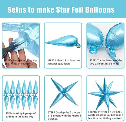 Light Blue Star Balloons Foil Mylar Spike Ballons Giant Frozen Birthday Party - Image 3