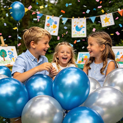 100pcs Metallic Blue Balloons 12 inch Chrome Round Latex | Helium Compatible - Image 6