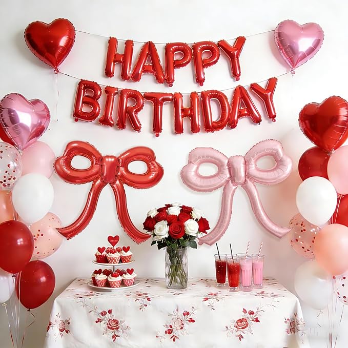 4 Pcs Red and Pink Bow Balloons Bow Party Decorations - Image 3