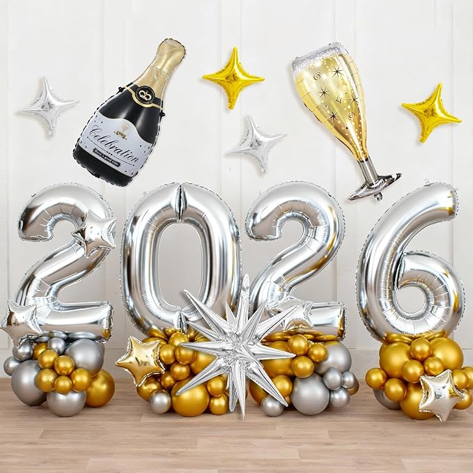 Silver 2026 Balloons, 40 Inch Number 2026 Silver Foil Balloons - Image 6