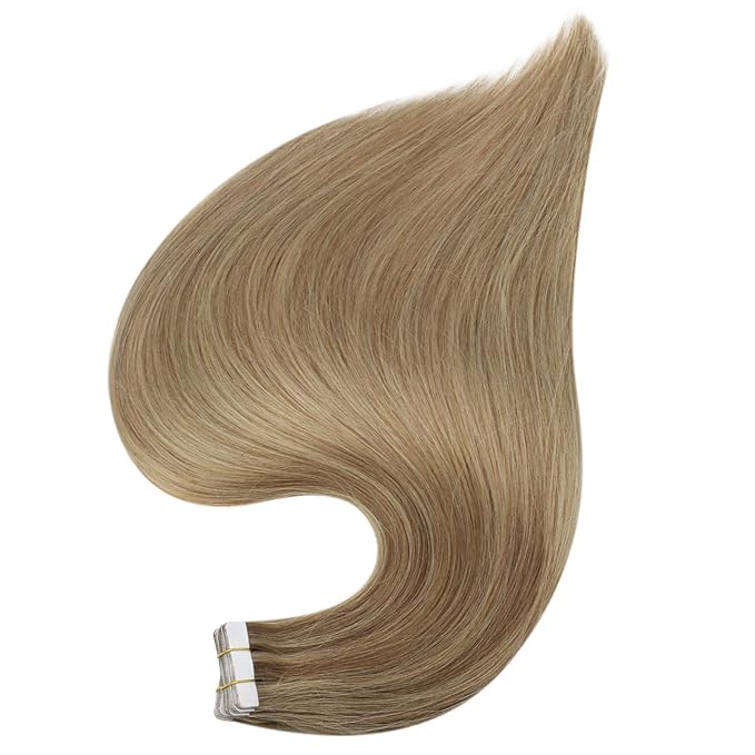 Full Shine Invisible Tape in Hair Extensions Balayage Golden Blonde Highlight Double Sided Tape in Extensions 22Inch 20Pcs 50Grams Seamless Tape Ins Human Hair Extensions for Wedding