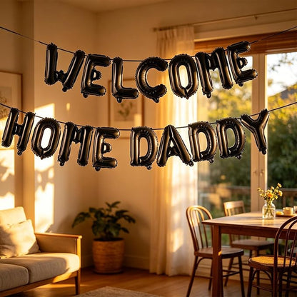 2 Set 32Pcs Black WELCOME HOME DADDY Letter Balloons 16in Balloon Foil Letter - Image 4