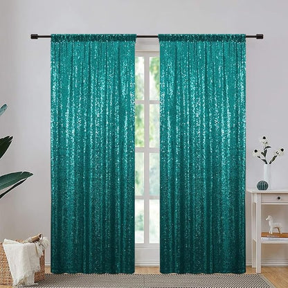 Eternal Beauty Teal Sequin Backdrop Curtains, 4 Panels 2x8FT | 3mm Sparkle - Image 2