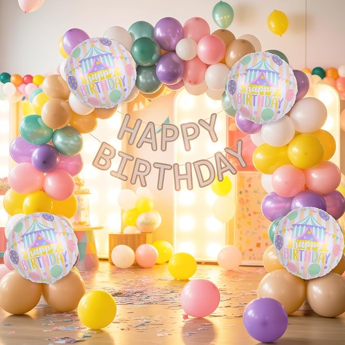 18 Inch Circus Happy Birthday Foil Balloons, Pastel Rainbow Balloon - Image 6