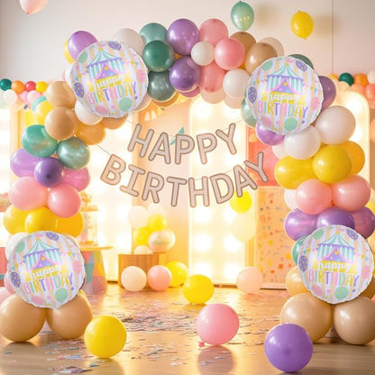 18 Inch Circus Happy Birthday Foil Balloons, Pastel Rainbow Balloon - Image 6