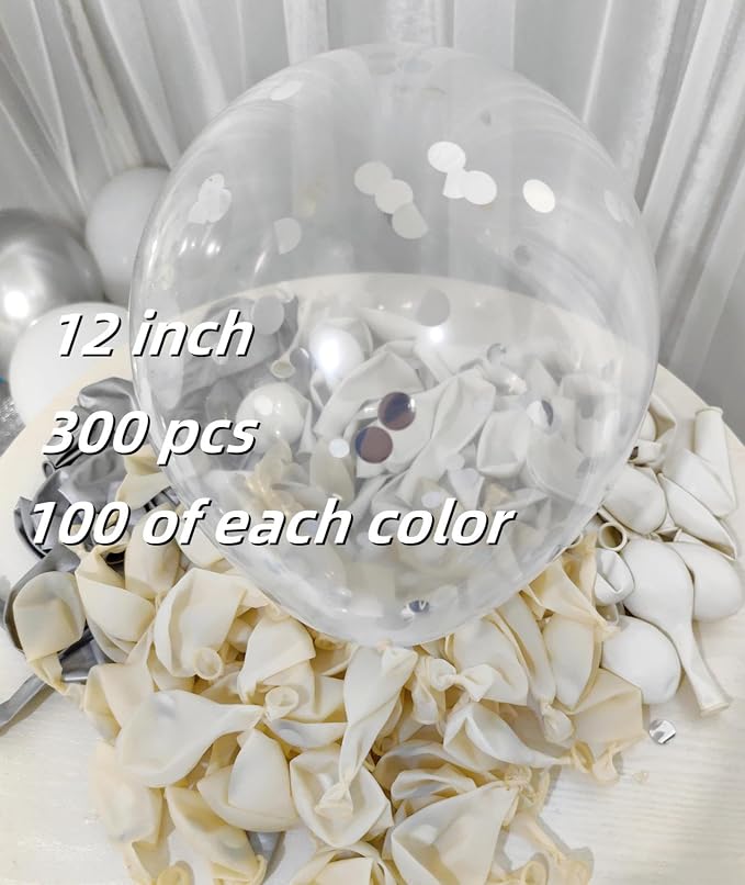 300 Pack White and Silver Balloons 12 Inch Silver Confetti Balloon - Image 2